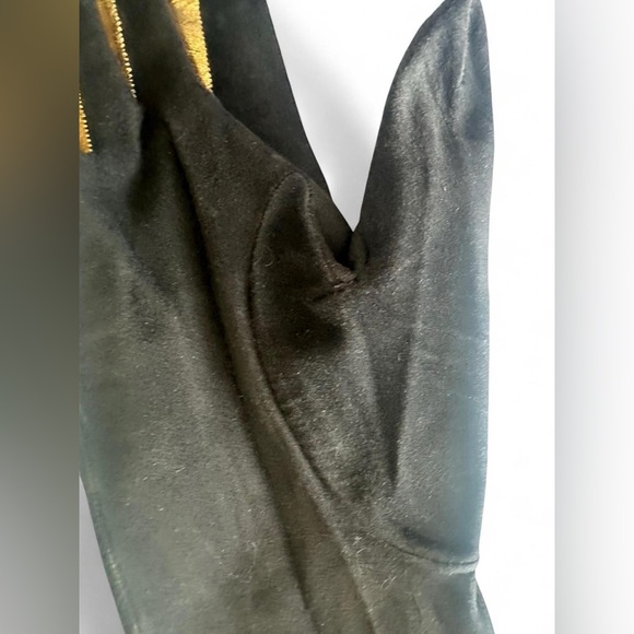 FREDDY PARIS VINTAGE LONG GLOVES BROWN SUEDE W GOLD LEATHER FINGER ACCENTS RARE - Picture 8 of 10